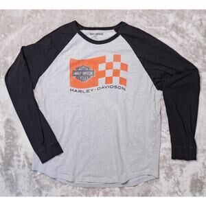 Harley Davidson USA Race Logo Baseball Tee Gray Black Long Sleeve Tshirt Mens L